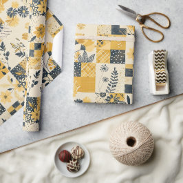 Gele Quilt Gingham Cottagecore Bloemen Cadeaupapier
