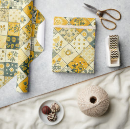 Gele Quilt Gingham Cottagecore Bloemen Cadeaupapier