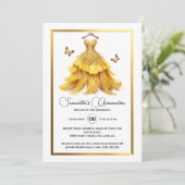 Gele Quinceañera balgons gouden vlinder elegant Kaart (Staand voorkant)