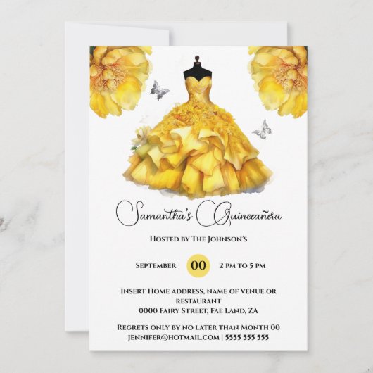 Gele Quinceañera balgons pioen bloemen Kaart (Voorkant)