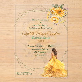 Gele Quinceañera Floral Acryl Uitnodigingen