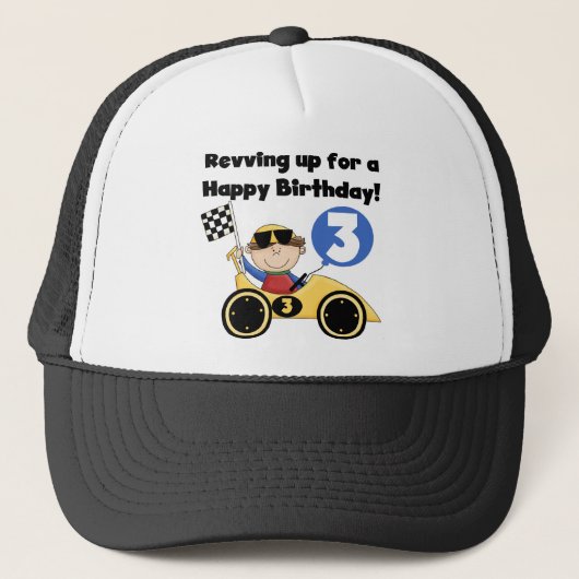Gele Race Car 3rd Birthday T-shirts en Gifts Trucker Pet (Voorkant)