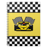 Gele raceauto: geruite vlag notitieboek (Voorkant)