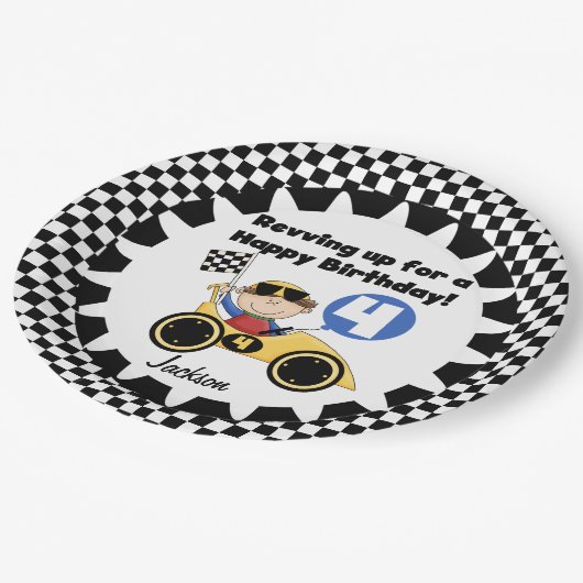 Gele raceauto's, vierde verjaardag, Bord (Gekanteld)