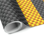 Gele racestrips koolstofvezel stijl cadeaupapier (Rol Hoek)