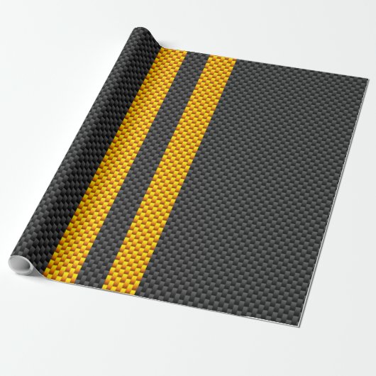 Gele racestrips koolstofvezel stijl cadeaupapier (Uitgerold)