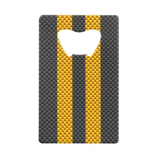 Gele racestrips koolstofvezel stijl creditkaart flessenopener (Achterkant)