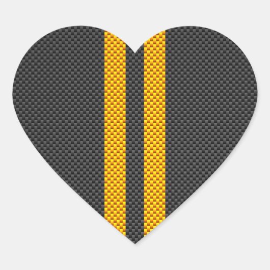 Gele racestrips koolstofvezel stijl hart sticker (Voorkant)