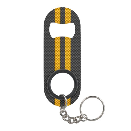 Gele racestrips koolstofvezel stijl mini flessenopener (Achterkant)