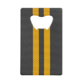 Gele racestrips met accenten creditkaart flessenopener (Voorkant)