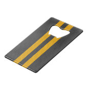 Gele racestrips met accenten creditkaart flessenopener (Achterkant Gekanteld)