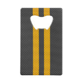 Gele racestrips met accenten creditkaart flessenopener (Achterkant)