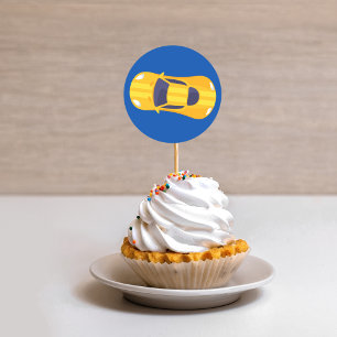 Gele Racing Auto Racetrack Baby Jongen Toewijding Ronde Sticker