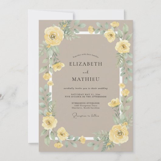 Gele Ranunculus Zand Eucalyptus Bruiloft Kaart (Voorkant)
