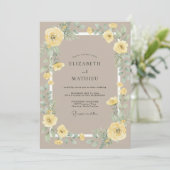 Gele Ranunculus Zand Eucalyptus Bruiloft Kaart (Staand voorkant)