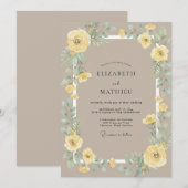 Gele Ranunculus Zand Eucalyptus Bruiloft Kaart (Voorkant / Achterkant)
