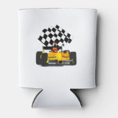 Gele rasauto met gecheckte vlag blikjeskoeler (Voorkant)