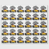 Gele rasauto met gecheckte vlag cadeaupapier (Vlak)