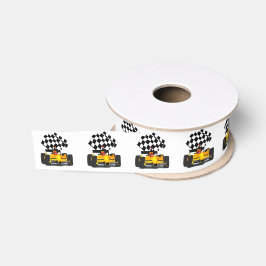 Gele rasauto met gecheckte vlag grosgrain lint
