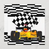Gele rasauto met gecheckte vlag kaart (Voorkant / Achterkant)