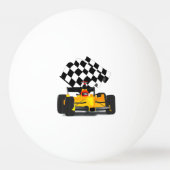 Gele rasauto met gecheckte vlag pingpongbal (Voorkant)