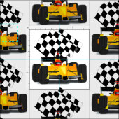 Gele rasauto met gecheckte vlag stof (Delen)