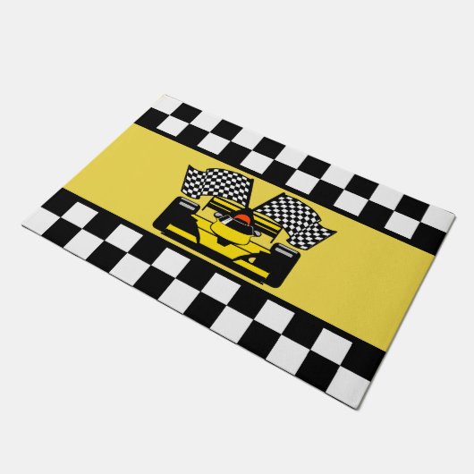 Gele rasauto: Vlag controleur Deurmat (Schuin)