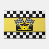 Gele rasauto: Vlag controleur Deurmat (Voorkant)
