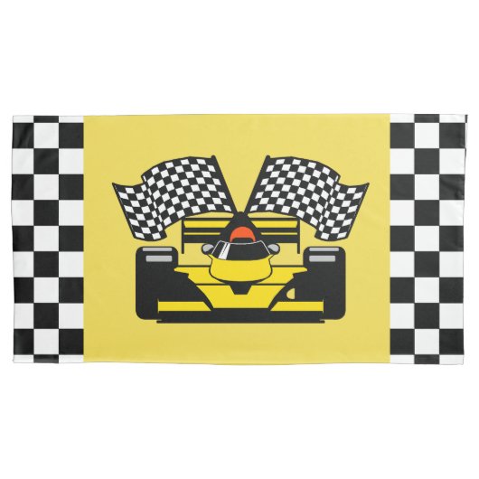 Gele rasauto: Vlag controleur Kussensloop (Voorkant)