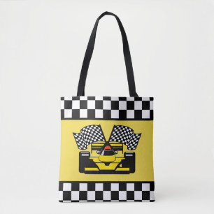 Gele rasauto: Vlag controleur Tote Bag