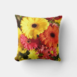Gele Red Gerbera Chrysanthemum Flowers Cushion Kussen