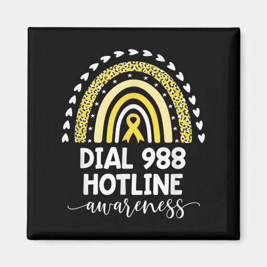 Gele Regenboog Lint Liefde Ondersteuning 988 Hotli Magneet (Voorkant)