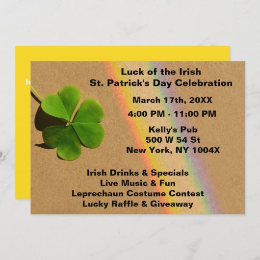Gele Regenboog St. Patrick's Day Uitnodiging (Voorkant / Achterkant)