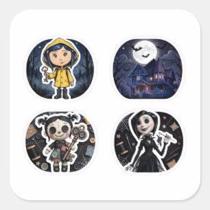 Gele regenjas sleutel Geheime Mansie knoop Pop Vierkante Sticker