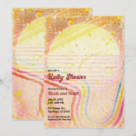 Gele Retro  80's Theme Baby shower Kaart