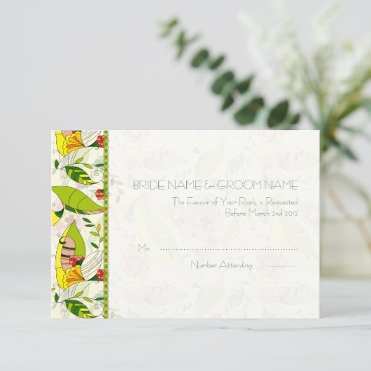 Gele Retro Abstracte Floral Collage-RSVP RSVP Kaartje