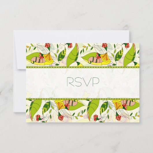 Gele Retro Abstracte Floral Collage-RSVP RSVP Kaartje (Achterkant)