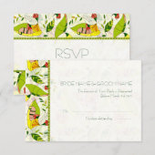 Gele Retro Abstracte Floral Collage-RSVP RSVP Kaartje (Voorkant / Achterkant)