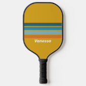 Gele Retro Across Striping met naam Pickleball Paddle (Voorkant)
