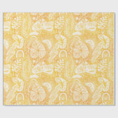 Gele Retro Bloemen Paddenstoel Zon & bladeren Cadeaupapier (Vlak)