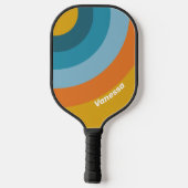 Gele Retro Cirkelstreep met Naam Pickleball Paddle (Achterkant)