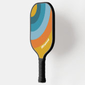 Gele Retro Cirkelstreep met Naam Pickleball Paddle (Links)