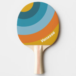 Gele Retro Cirkelstreep met Naam Tafeltennisbatje