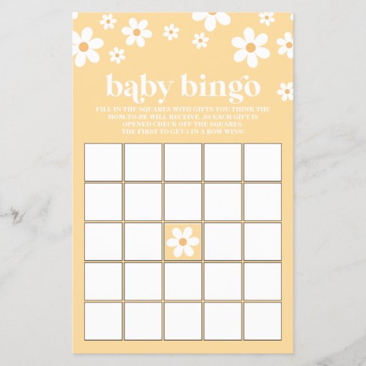 Gele Retro Daisy Baby shower Bingo Flyer (Voorkant)