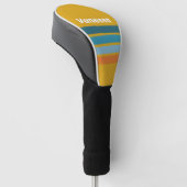 Gele Retro Dwarsstrepen met Naam Golfheadcover (Schuin)