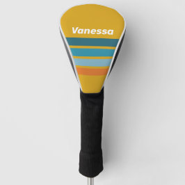 Gele Retro Dwarsstrepen met Naam Golfheadcover