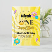 Gele Retro Een Gelukkig Dude Verjaardag Uitnodigin Kaart (Staand voorkant)