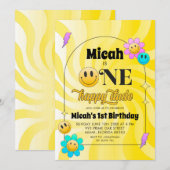 Gele Retro Een Gelukkig Dude Verjaardag Uitnodigin Kaart (Voorkant / Achterkant)