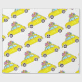Gele Retro Fiat 500 kerstcadeautjes Waterverf Cadeaupapier (Vlak)