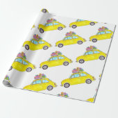 Gele Retro Fiat 500 kerstcadeautjes Waterverf Cadeaupapier (Uitgerold)